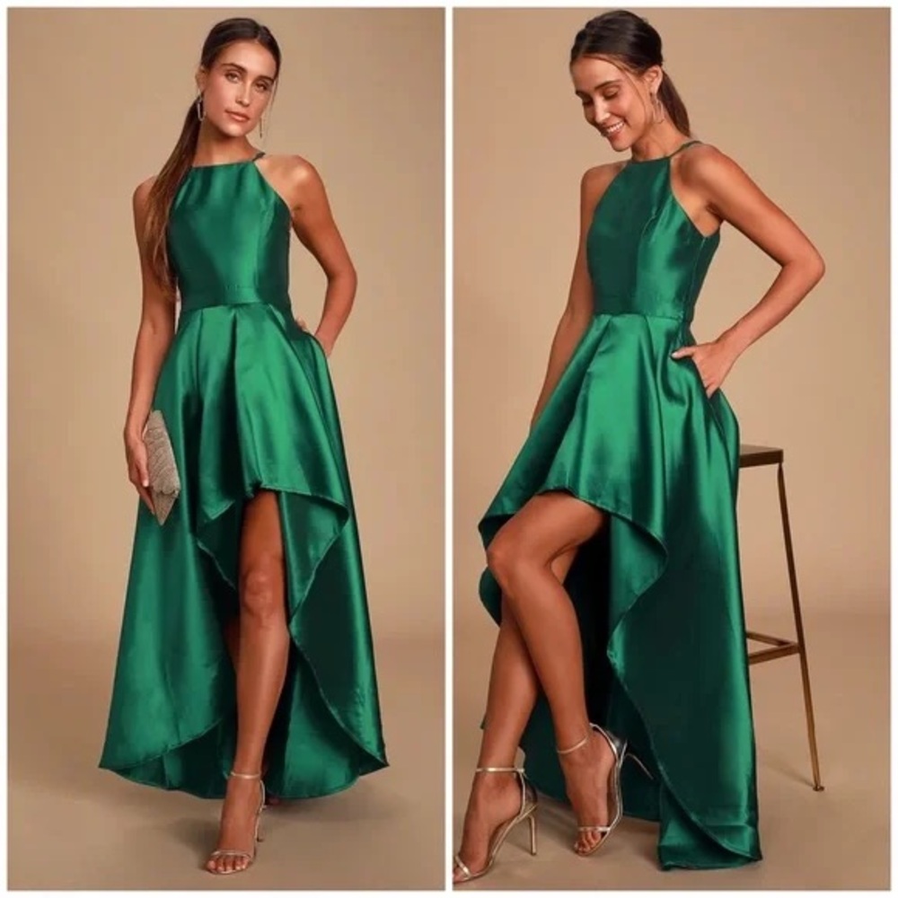 Lulus Broadway Show Emerald Green High Low Formal Maxi Dress BNWT - Picture 2 of 10